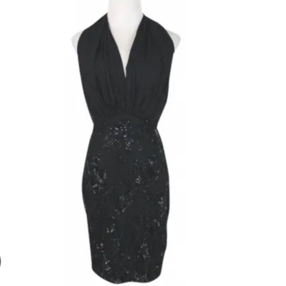 Pamela Dennis Navy Halter Beaded Dress